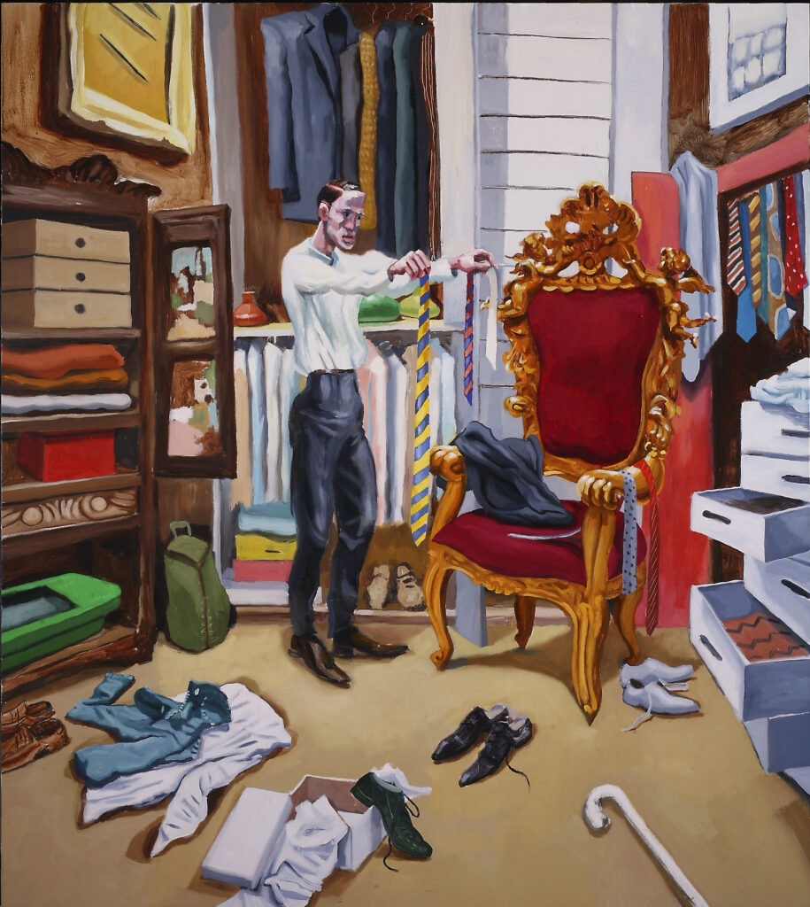 Alessandro Bazan, Collezionista di cravatte, 2013-2015, olio su tela, 200 x 180 cm