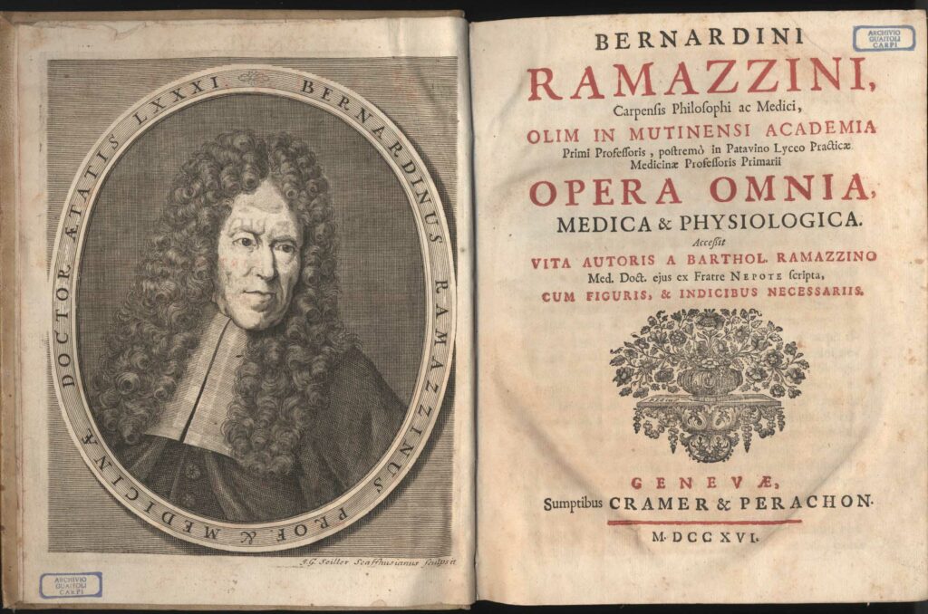 Johann Georg Seiller (1663-1740), Ritratto di Bernardino Ramazzini, incisione, dall’Opera omnia, Ginevra 1716, Archivio storico comunale di Carpi