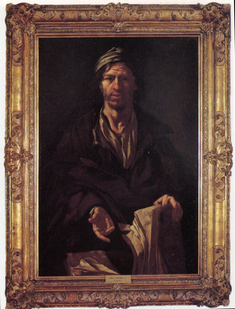 Scuola napoletana, XVII secolo, Filosofo, olio su tela per De morbis artificum Diatriba Bernardini Ramazzini, 1700, Dissertazione, Le malattie dei letterati, Musei di Palazzo dei Pio di Carpi, inv. A/119