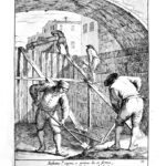 Gli scavatori di pozzi, da Giuseppe Maria Mitelli, Arti in via, acquaforte, 1660 per De morbis artificum Diatriba supplementum Bernardini Ramazzini, 1713, IX, Le malattie degli scavatori di pozzi, Collezione privata, Modena