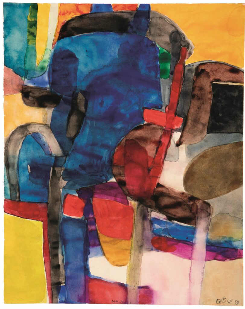 Maurice Esteve (1904 - Culan - 2001), Abstract Composition,1959, watercolour and pencil on paper, 50 x 39.6 cm, (19.7 x 15.6 inch), lower centre: 