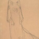 Gustave Klimt (1862 - Vienna - 1918), STANDING FROM THE FRONT WITH HANGING ARMS, STUDY FOR THE PORTRAIT OF ADELE BLOCH-BAUER,1903, Black chalk on paper, 452 x 316 mm (17.8 x 12.4 inch), Courtesy W&K - Wienerroither and Kohlbacher