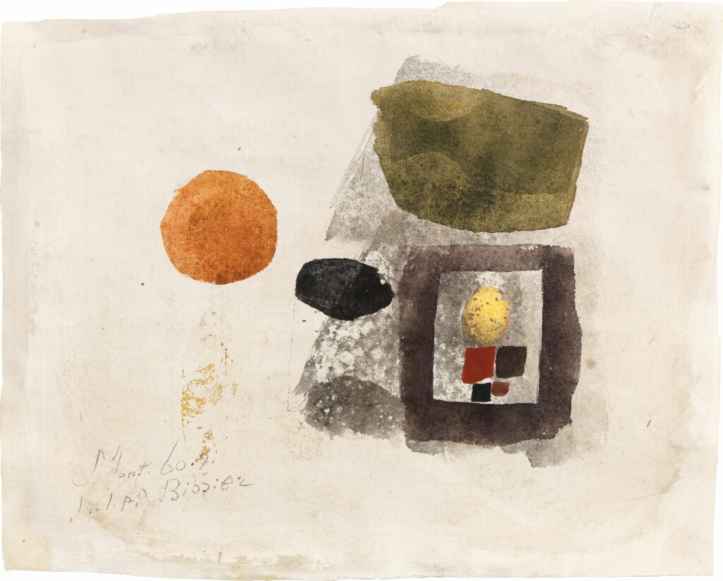 Julius Bissier (1893 - 1965), Monti 60.7i.1960,1960, Egg oil tempera on gold leaf on linen, 21,5 x 26,5 cm, Signed, dated, titled lower left: Monti 60.7i/Julius Bissie, Courtesy Carzaniga