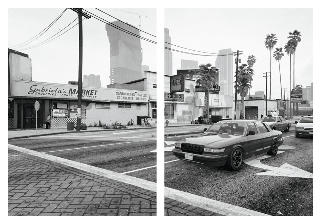 Leonardo Magrelli, South Union Ave and West Pico Blvd, Pico Union, Los Angeles County, California, 2020, Screengrab, manipolazione digitale, dittico, 40x55cm, 1/5 + 2 PdA, Courtesy: dell’artista e della galleria Magazzino, Roma